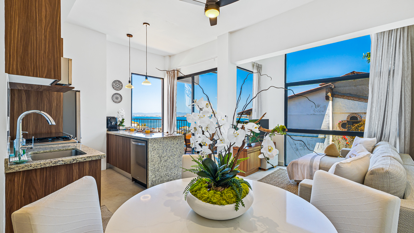 Living room of the penthouse, the starting point of the virtual tour